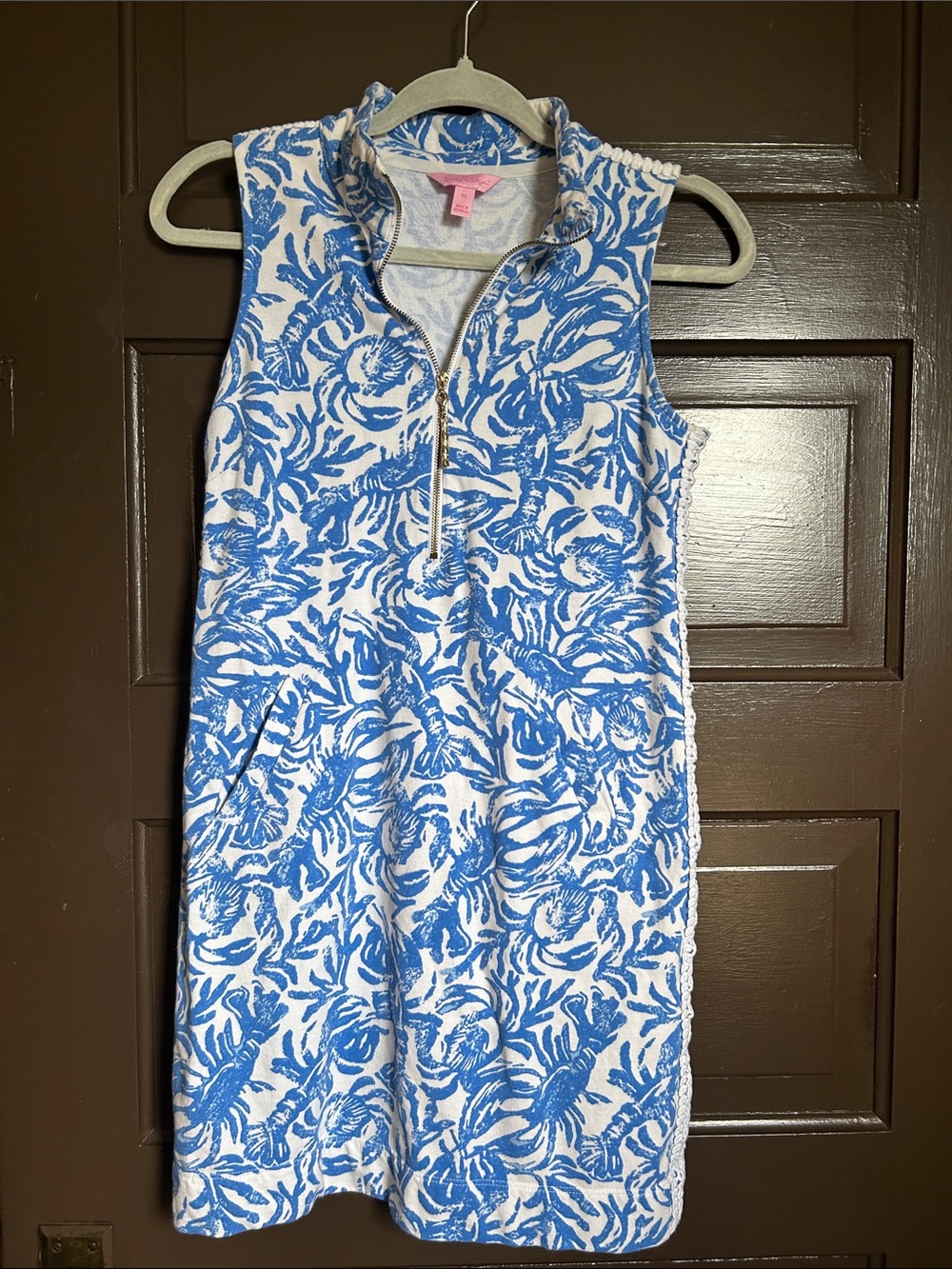 Lilly Pulitzer Blue & White Sleeveless Zip-Front Midi Dress